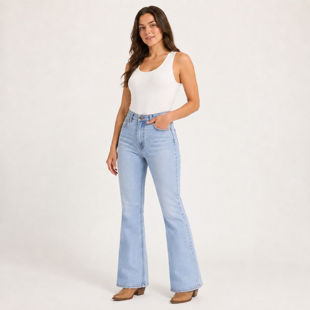 Wrangler Womens High Rise Bold Bootcut Jeans Light Wash Denim Blue Western